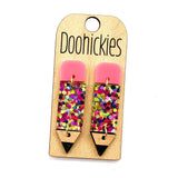 2" Lil' Pencil Acrylic Dangles - Back to School Teacher Earrings: Leopard