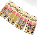 2" Lil' Pencil Acrylic Dangles - Back to School Teacher Earrings: Daisy Confetti Glitter