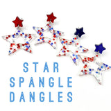 1.75" Star Spangled Cutout Star Patriotic Acrylic Earrings: Metallic Red