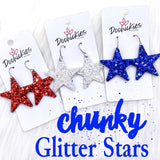 1.5" Chunky USA Glitter Stars -Patriotic Earrings: Blue
