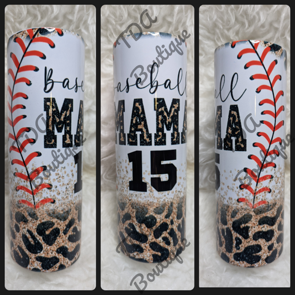 Baseball Mama Leopard Sublimation Glass Jars and Stainless Steel Tumbler