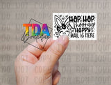 Hop Hop Hooray! Happy Mail Is Here | 2.25" x 1.25" | Packaging Sticker | Packing Label | Small Business | UN