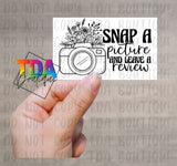Snap A Picture And Leave A Review | 2.25" x 1.25" | Packaging Sticker | Packing Label | Small Business | Sassy