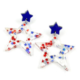 1.75" Star Spangled Cutout Star Patriotic Acrylic Earrings: Metallic Blue