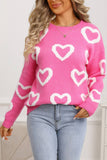LDC Chenille Heart Print Valentines Day Sweater: Rose Red / XL