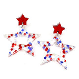 1.75" Star Spangled Cutout Star Patriotic Acrylic Earrings: Metallic Red