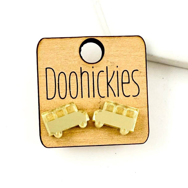 Mirror Gold School Bus Studs - Teacher Earrings