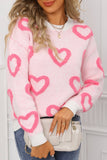 LDC Chenille Heart Print Valentines Day Sweater: Rose Red / L