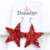 1.5" Chunky USA Glitter Stars -Patriotic Earrings: Red