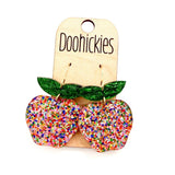 1.5" Daisy Confetti Glitter Apple Acrylic Dangle Earrings - Teacher Earrings