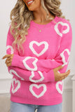 LDC Chenille Heart Print Valentines Day Sweater: Rose Red / XL