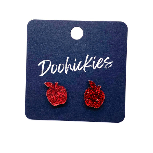 Teacher Appreciation Single Studs - Back to School Teacher Earrings: Glitter Red Apple