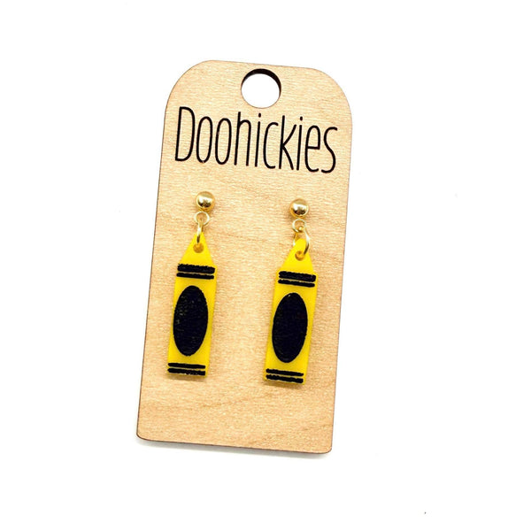 1.5" Crayon Acrylic Dangle Earrings - Teacher Earrings: Yellow