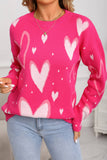 LDC Splendid Heart Print Valentines Day Sweater: Rose Red / S