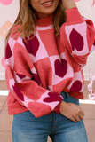 LDC  Love Heart Block Mock Neck Valentine Sweater| S-4X: Pink / M