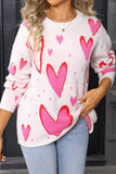 LDC Splendid Heart Print Valentines Day Sweater: Rose Red / M