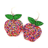 1.5" Daisy Confetti Glitter Apple Acrylic Dangle Earrings - Teacher Earrings