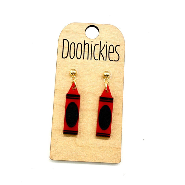 1.5" Crayon Acrylic Dangle Earrings - Teacher Earrings: Red