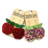 1.5" Glitter Apple Acrylics - Back to School Teacher Earrings: Red Glitter