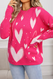 LDC Splendid Heart Print Valentines Day Sweater: Rose Red / M