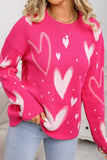 LDC Splendid Heart Print Valentines Day Sweater: Rose Red / S
