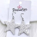1.5" Chunky USA Glitter Stars -Patriotic Earrings: White