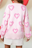LDC Heart Shape Bubble Sleeve Baggy Sweater: Pink / M