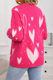 LDC Splendid Heart Print Valentines Day Sweater: Rose Red / XL