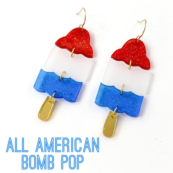 All American Bomb Pop Acrylics Patriotic Dangle Earrings