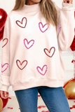 LDC Sequin Heart Valentines Day Mock Neck Sweatshirt: Apricot Pink / M