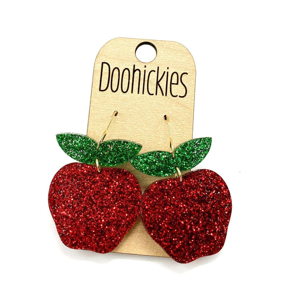 1.5" Glitter Apple Acrylics - Back to School Teacher Earrings: Red Glitter