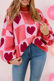 LDC  Love Heart Block Mock Neck Valentine Sweater| S-4X: Pink / L