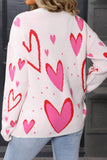 LDC Splendid Heart Print Valentines Day Sweater: Rose Red / L