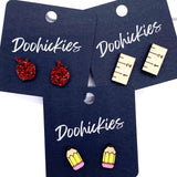 Teacher Appreciation Single Studs - Back to School Teacher Earrings: Glitter Red Apple